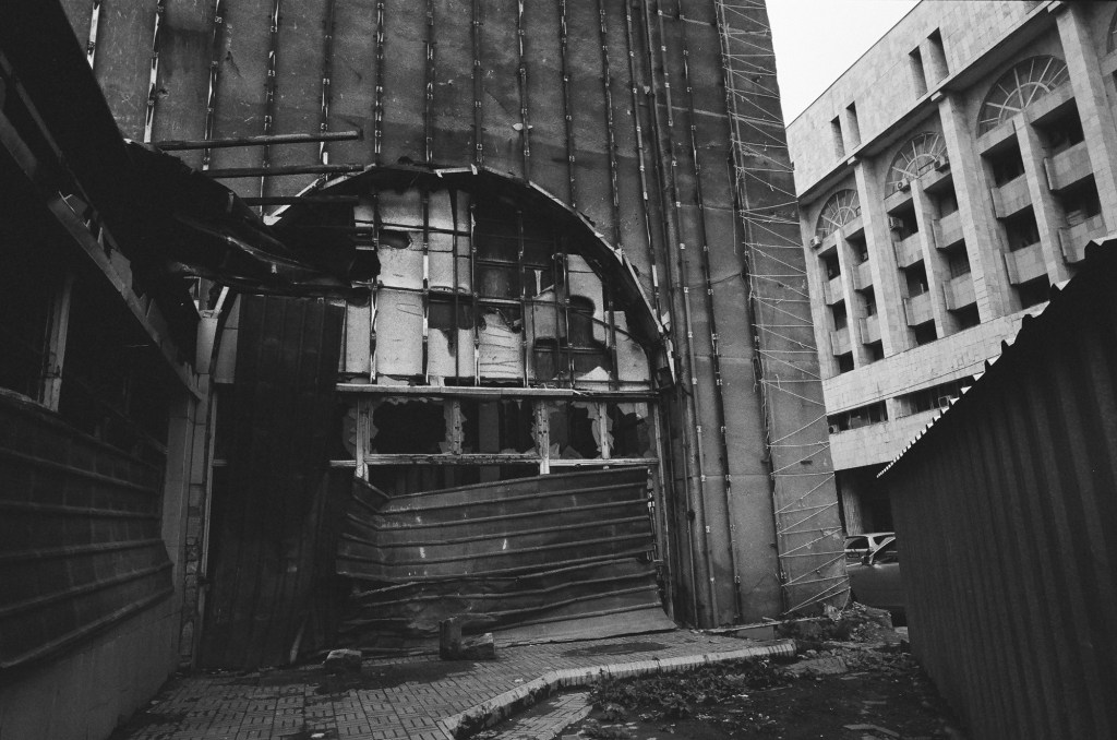 collapsed building in Osh, Kyrgyzstan.