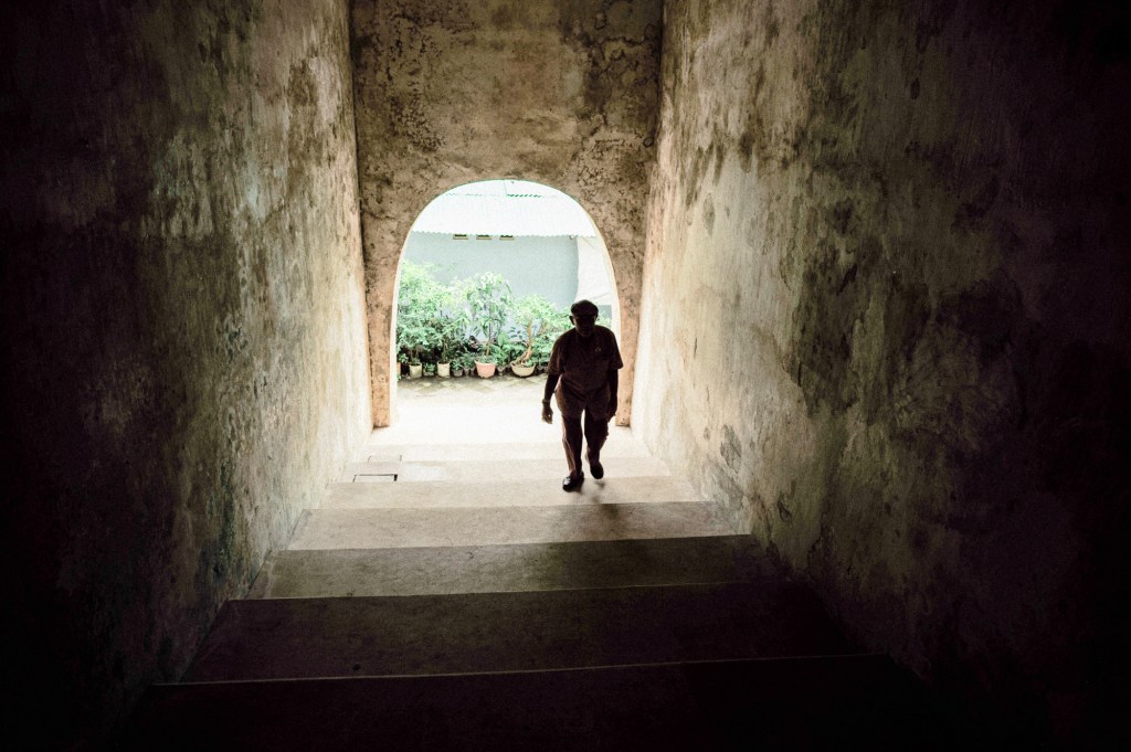 Steps and corridors around old temples in Indonesia